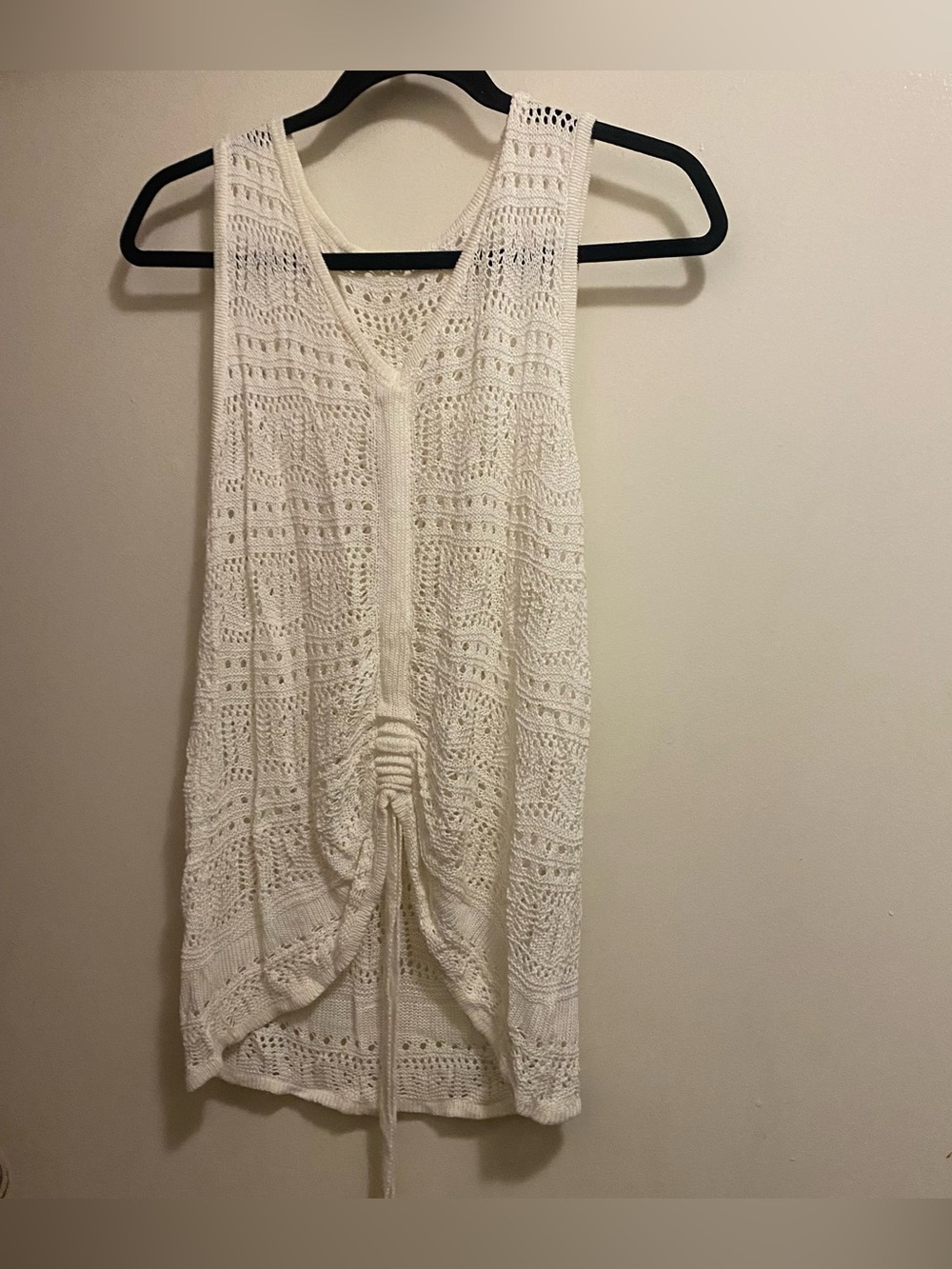 Womens M Medium 38” Tank Top White Crochet Knit V Neck Boho Beach Festival